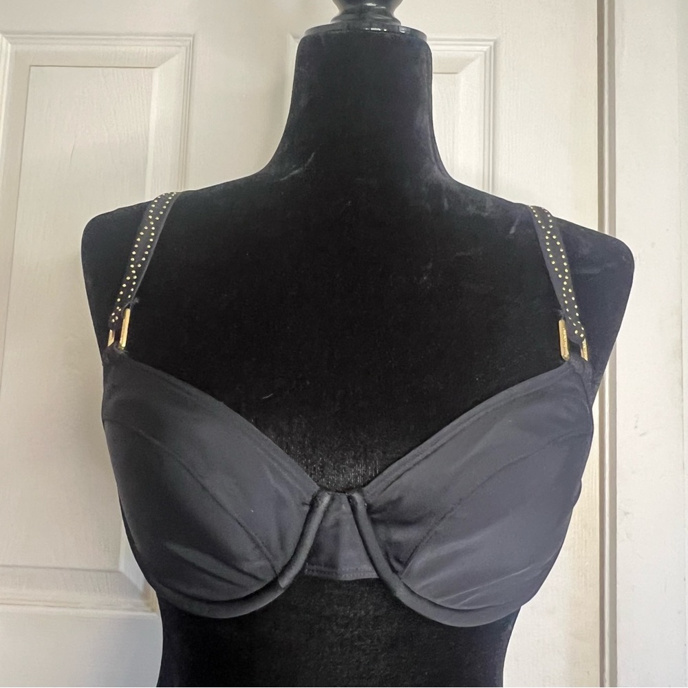 Lauren Ralph Lauren Black Underwire Bikini Top Gold Hardware Size 8